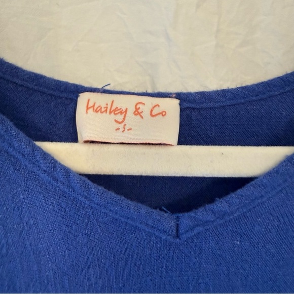 Hailey & Co Sz SM Blue Floral Linen Rayon Peplum Top Oversized Fit Boho Artsy - Picture 7 of 11